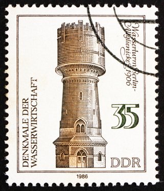 Postage stamp GDR 1986 Berlin Altglienicke Water Tower - Urheber @ laufer